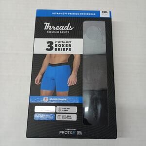 Threads Men's Underwear 6" Ultra-Soft Premium Boxer Briefs 3-Pack Size 2XL 42-44